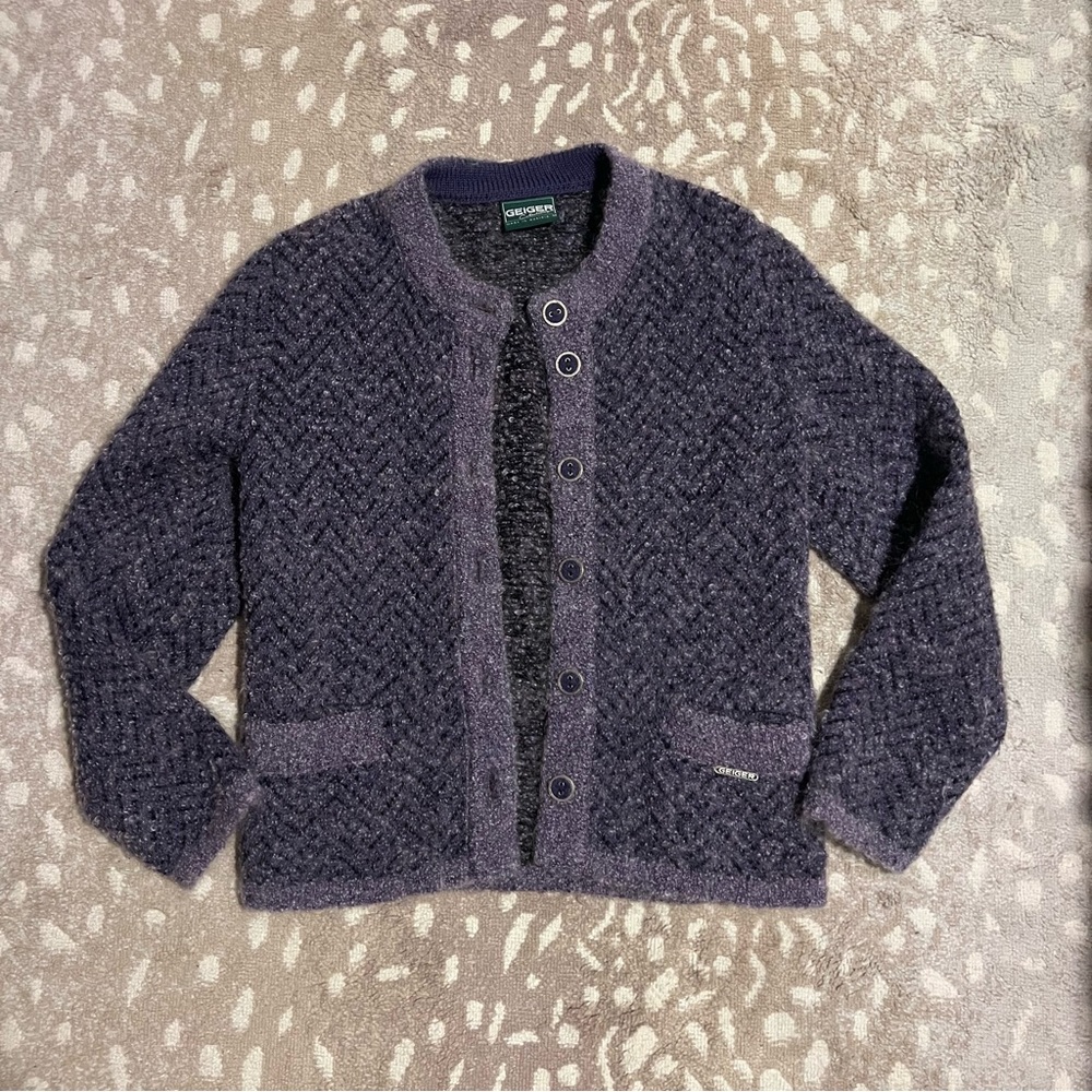 Geiger 100% Pure New Wool Button Down Cardigan Purple Marled Size 38 M